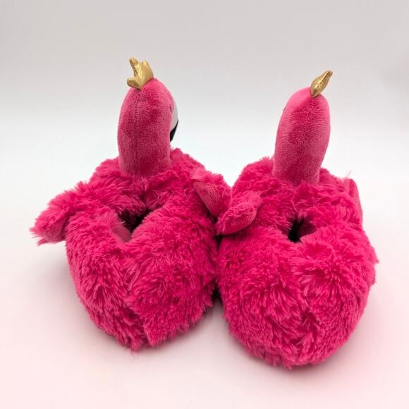 Cute Fluffy Flamingo Plush Animal Slippers Kids' Pink Size US9-10 EU25-27 - Picture 4 of 8